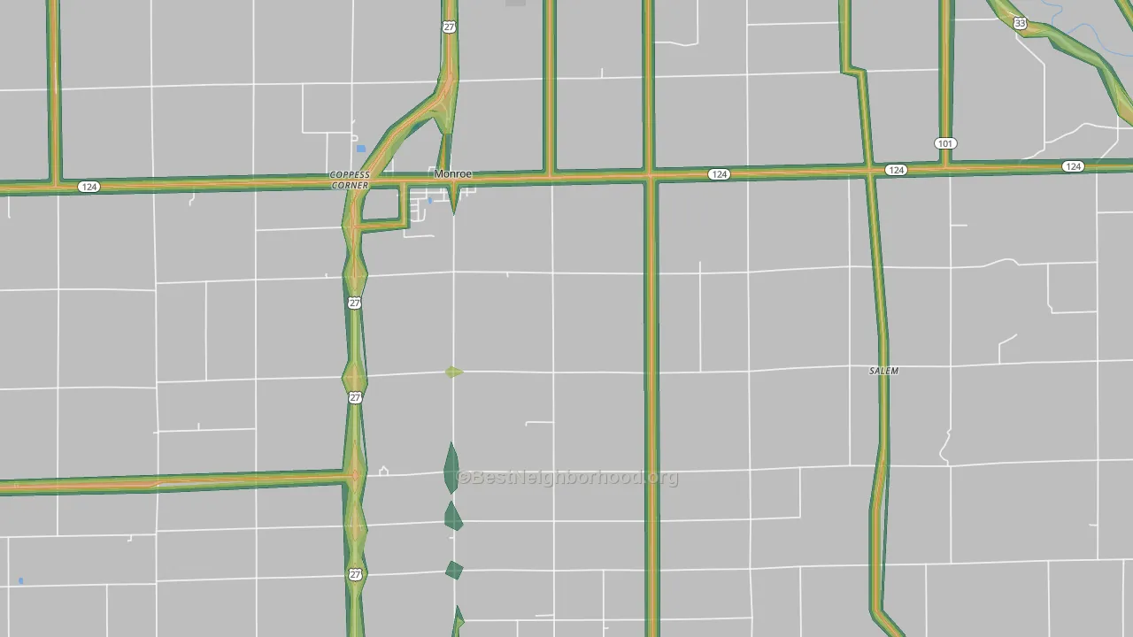 Monroe, IN Map of Noise Levels in Monroe