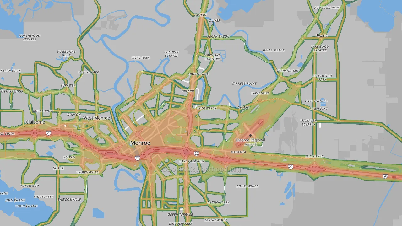 Monroe, LA Map of Noise Levels in Monroe