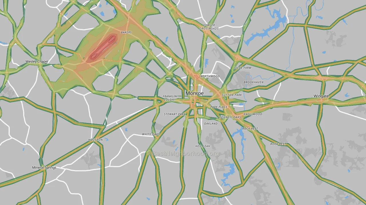 Monroe, NC Map of Noise Levels in Monroe