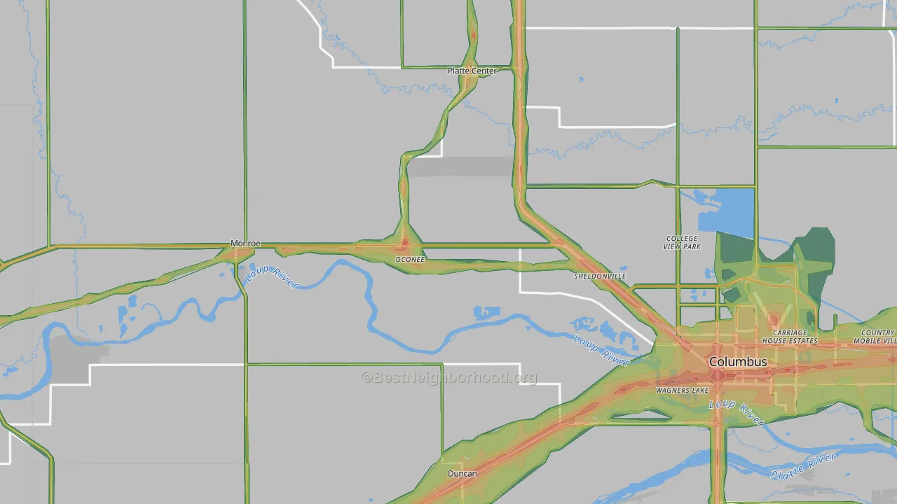 Monroe, NE Map of Noise Levels in Monroe