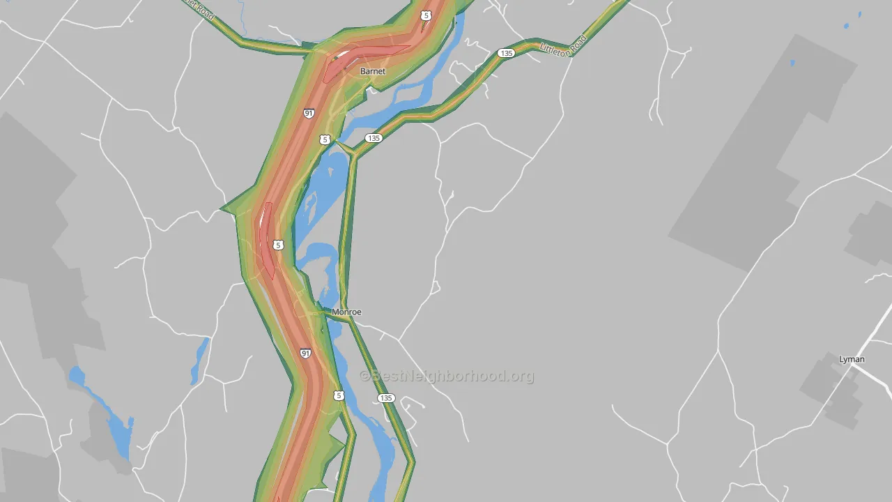 Monroe, NH Map of Noise Levels in Monroe