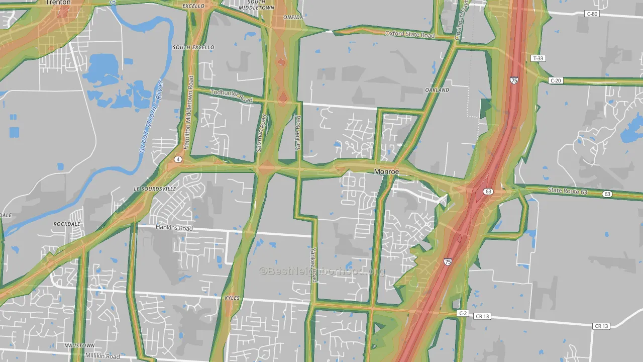Monroe, OH Map of Noise Levels in Monroe