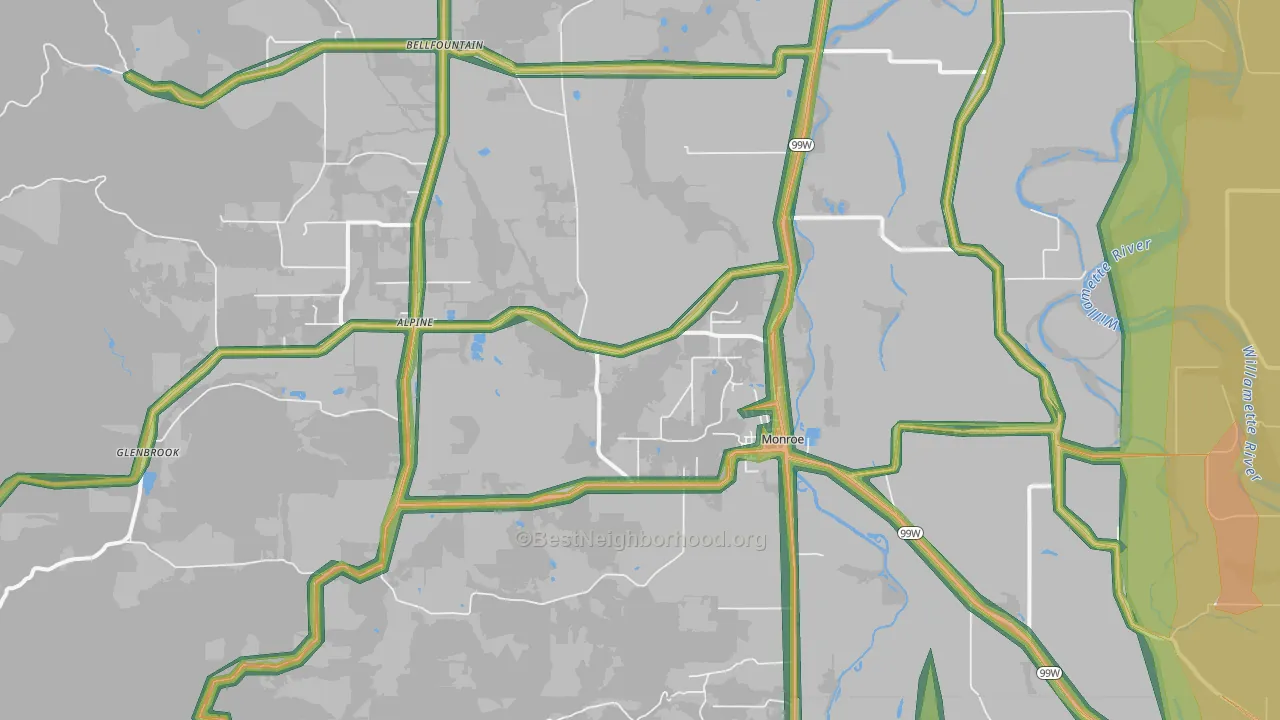 Monroe, OR Map of Noise Levels in Monroe