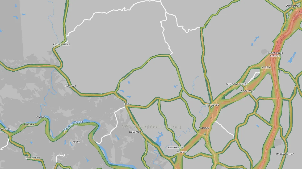 Monroe, VA Map of Noise Levels in Monroe