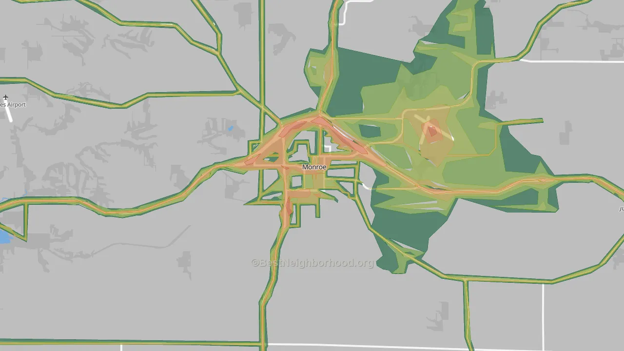 Monroe, WI Map of Noise Levels in Monroe