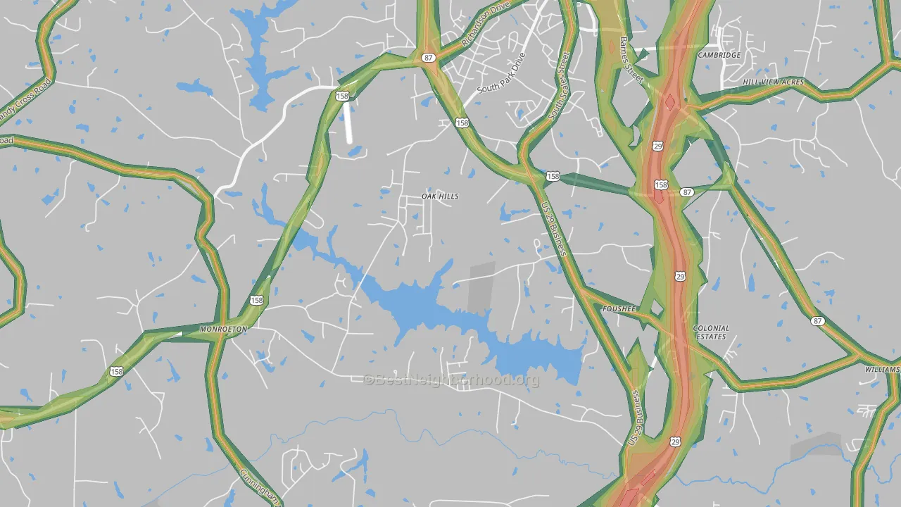 Monroeton, NC Map of Noise Levels in Monroeton