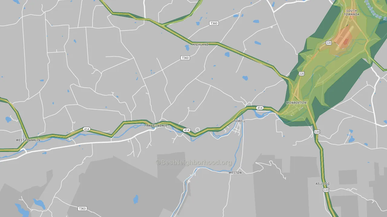 Monroeton, PA Map of Noise Levels in Monroeton