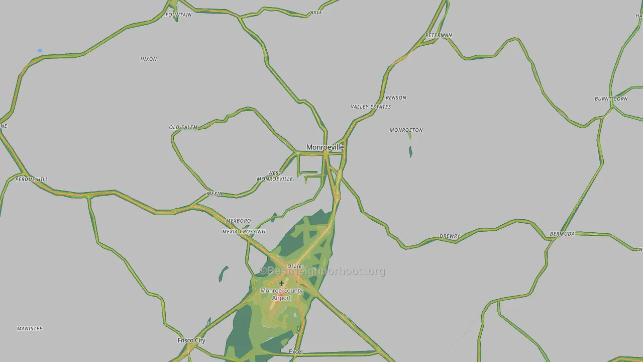 Monroeville, AL Map of Noise Levels in Monroeville