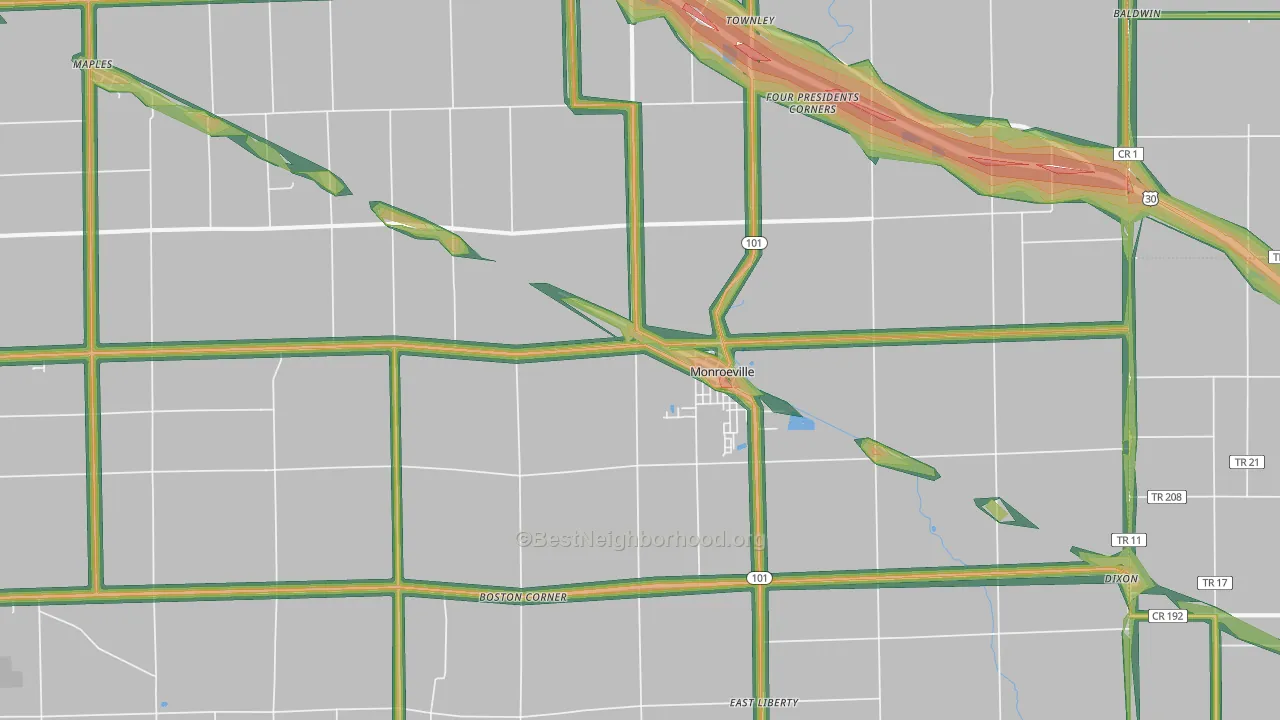 Monroeville, IN Map of Noise Levels in Monroeville