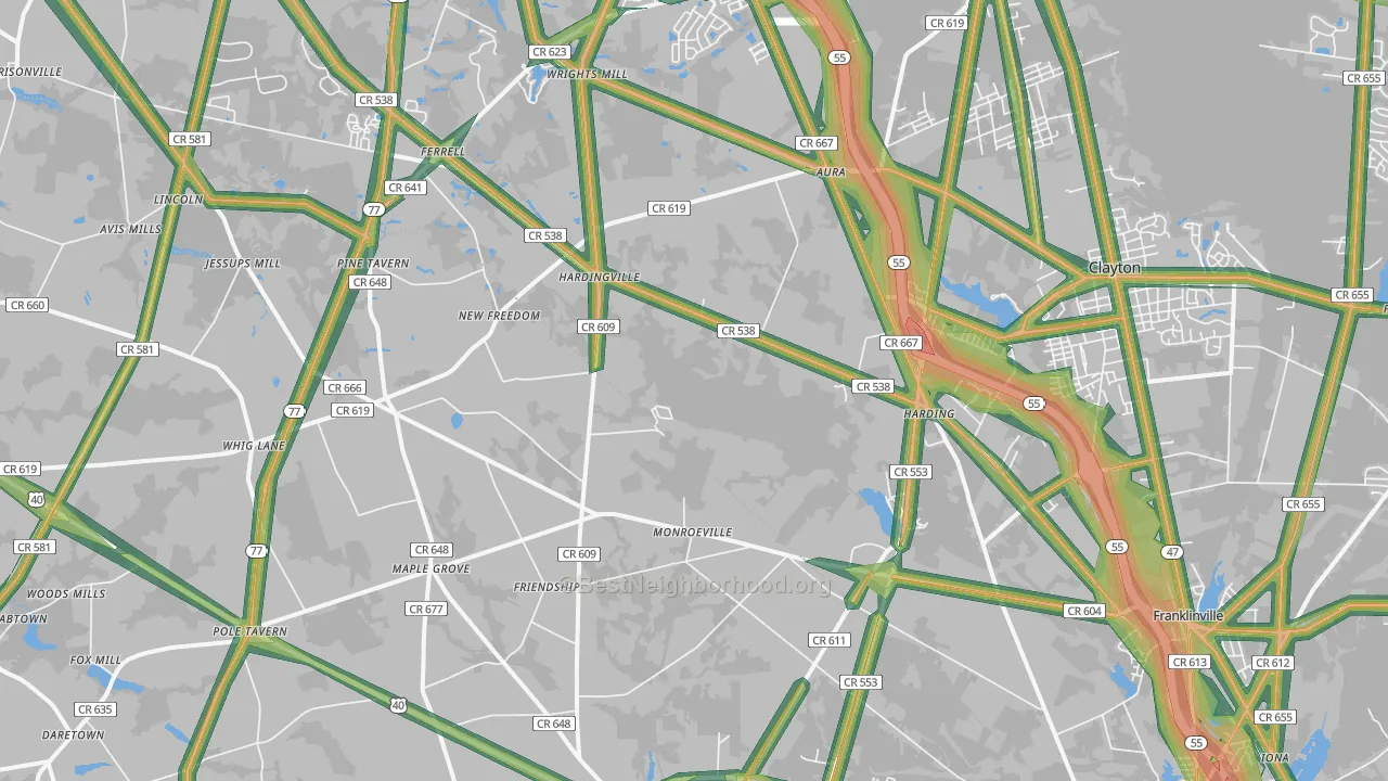Monroeville, NJ Map of Noise Levels in Monroeville