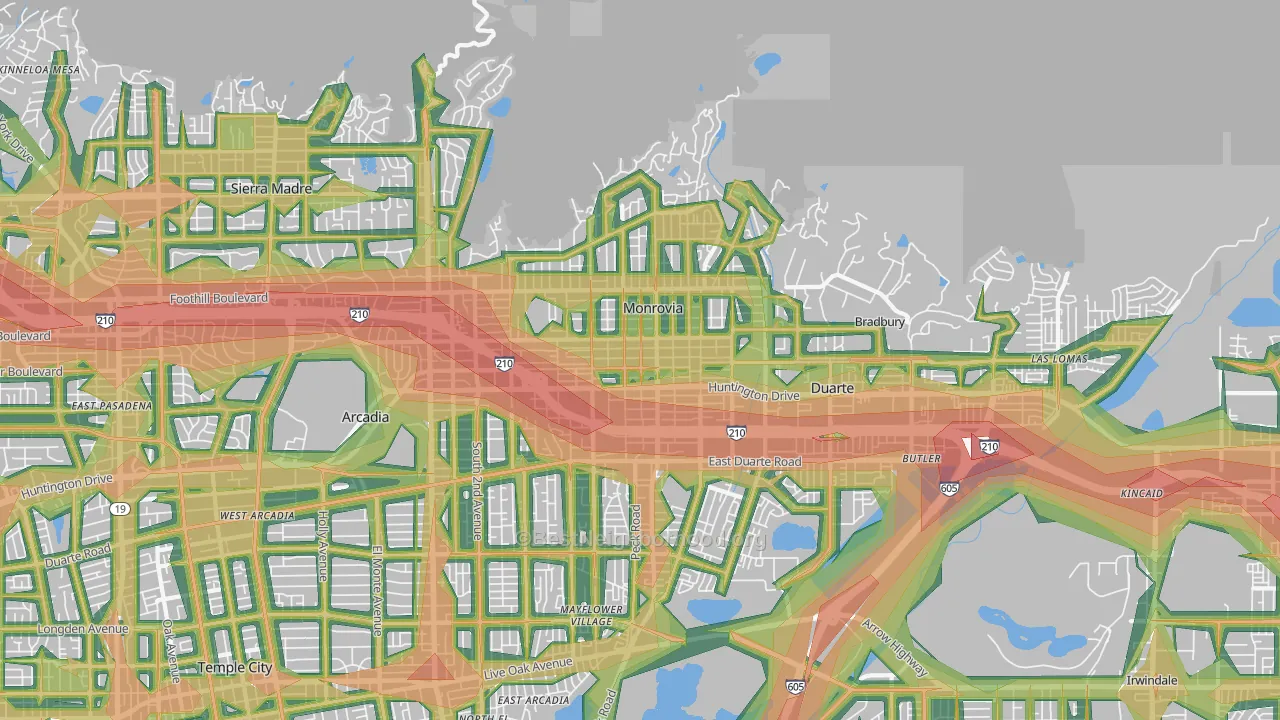 Monrovia, CA Map of Noise Levels in Monrovia