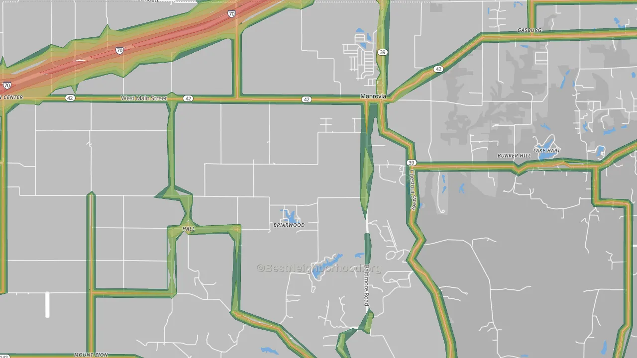 Monrovia, IN Map of Noise Levels in Monrovia