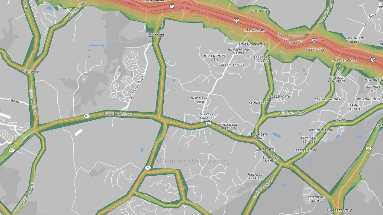 Monrovia, MD Map of Noise Levels in Monrovia