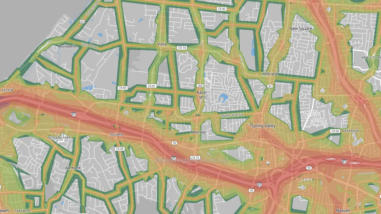 Monsey, NY Map of Noise Levels in Monsey