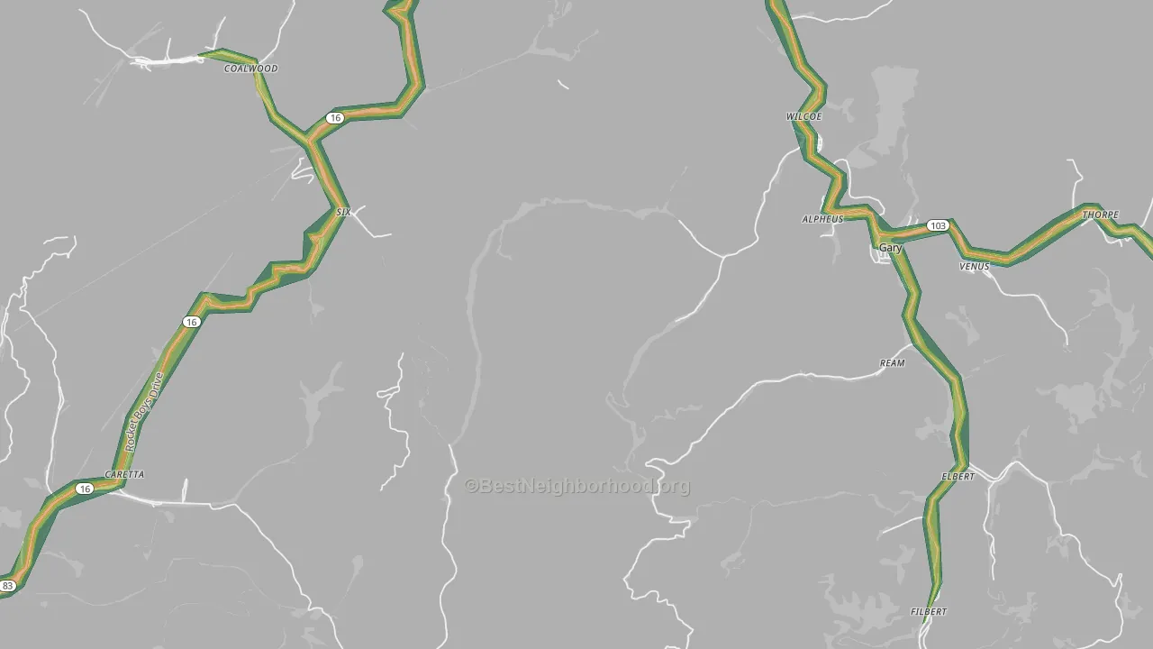Monson, WV Map of Noise Levels in Monson