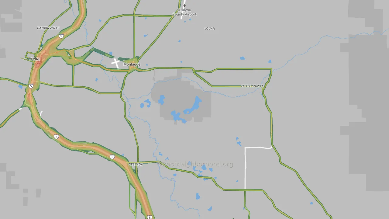 Montague, CA Map of Noise Levels in Montague