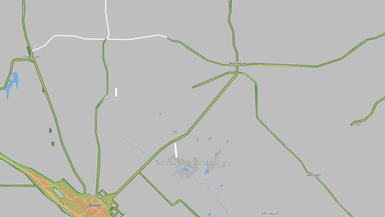 Montague County, TX Map of Noise Levels in Montague County