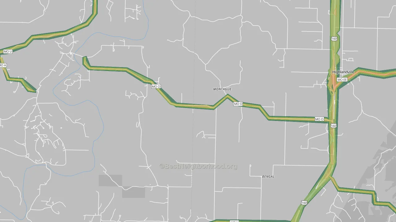 Montague, MO Map of Noise Levels in Montague
