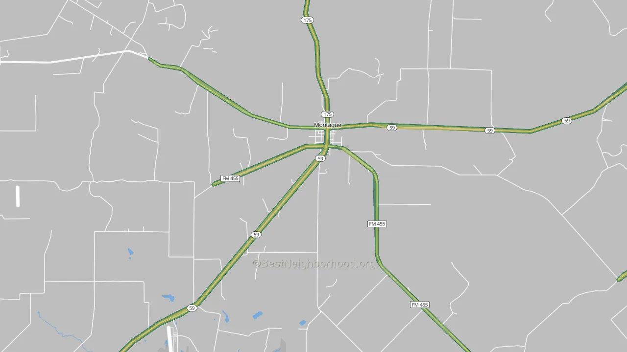 Montague, TX Map of Noise Levels in Montague