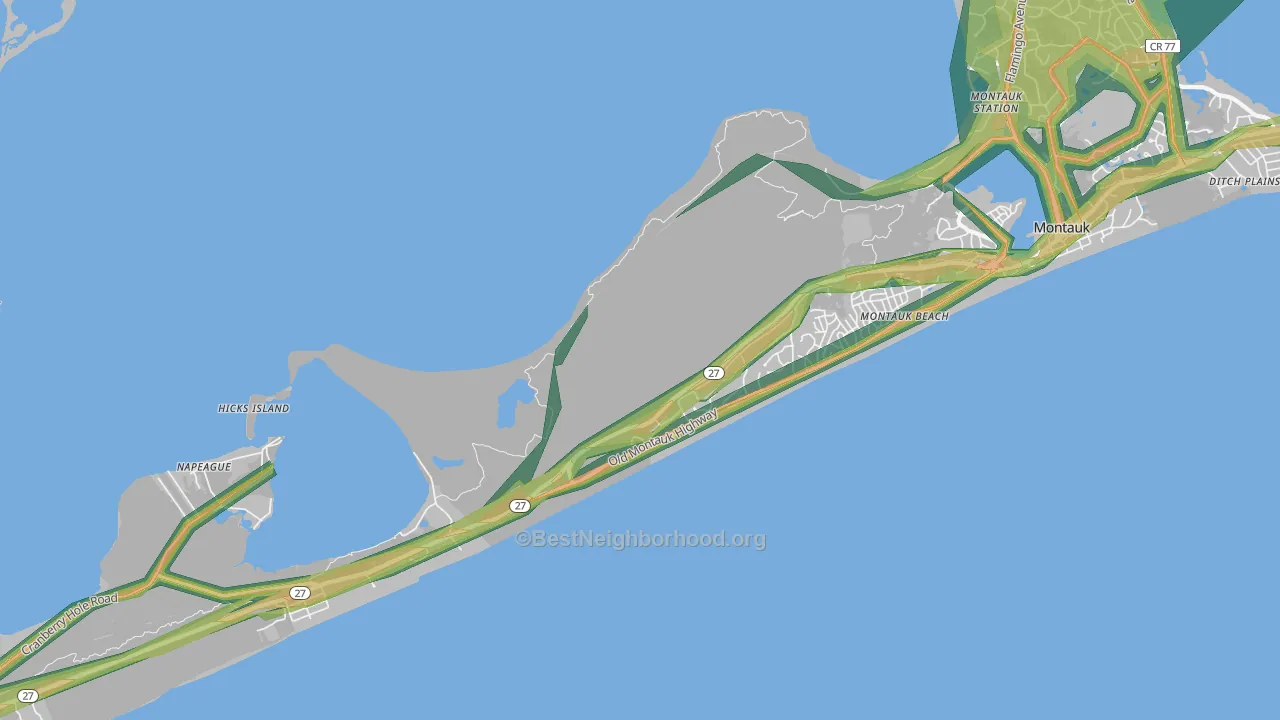 Montauk Beach, NY Map of Noise Levels in Montauk Beach