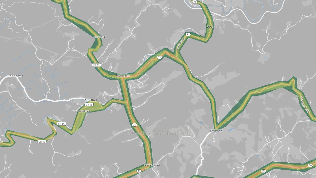 Montcalm, WV Map of Noise Levels in Montcalm