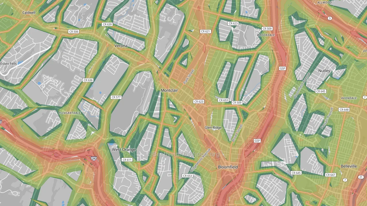 Montclair, NJ Map of Noise Levels in Montclair