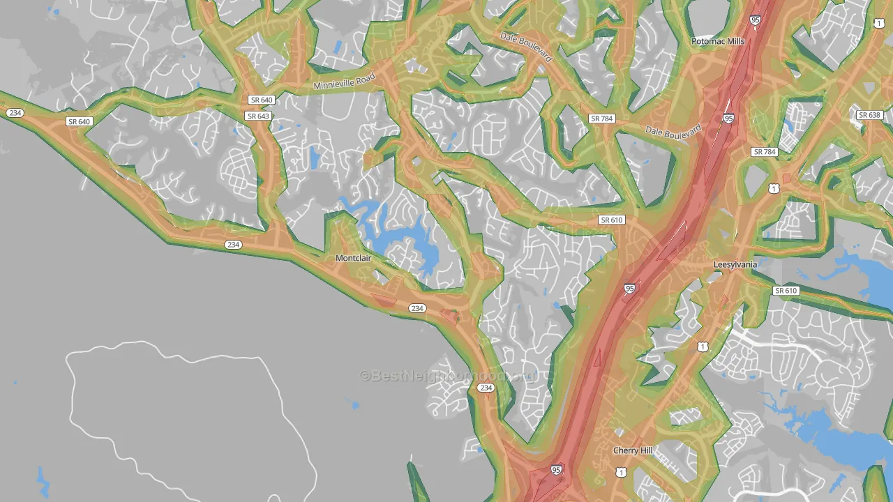Montclair, VA Map of Noise Levels in Montclair