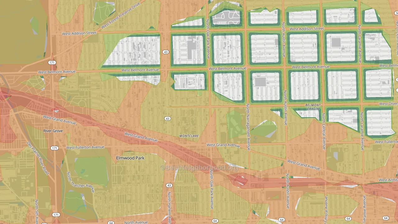 Montclare, Elmwood Park, IL Map of Noise Levels in Montclare