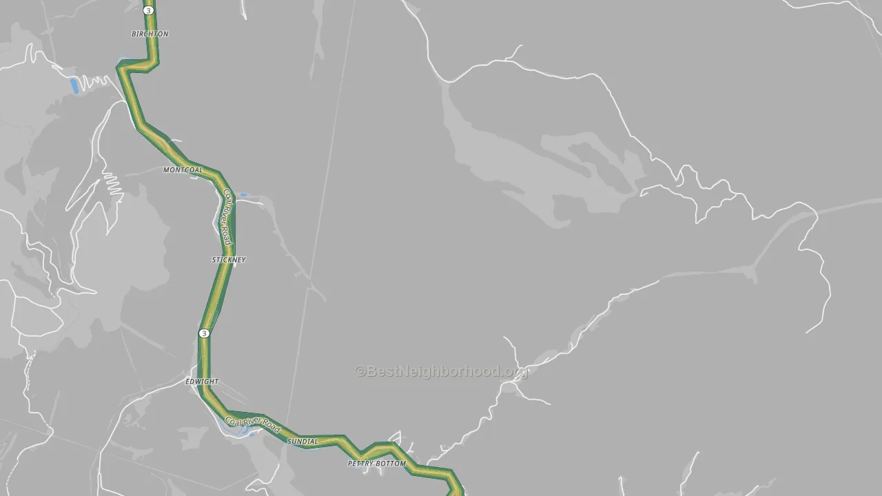 Montcoal, WV Map of Noise Levels in Montcoal