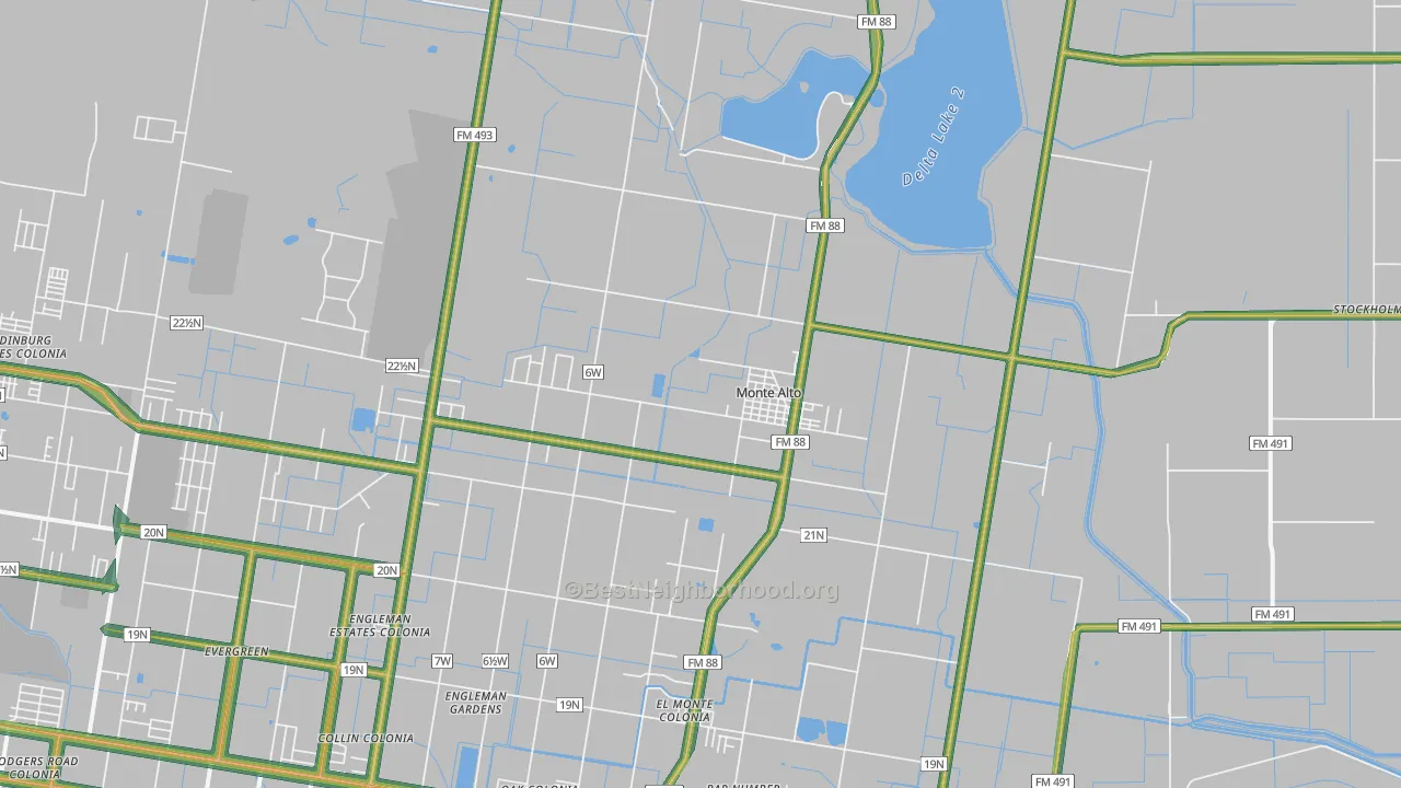 Monte Alto, TX Map of Noise Levels in Monte Alto