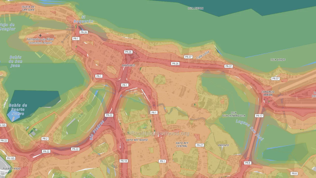 Monte Flores, San Juan, PR Map of Noise Levels in Monte Flores