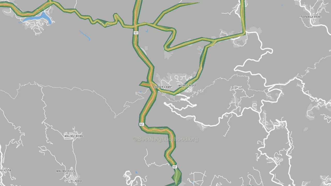Monte Nido, CA Map of Noise Levels in Monte Nido