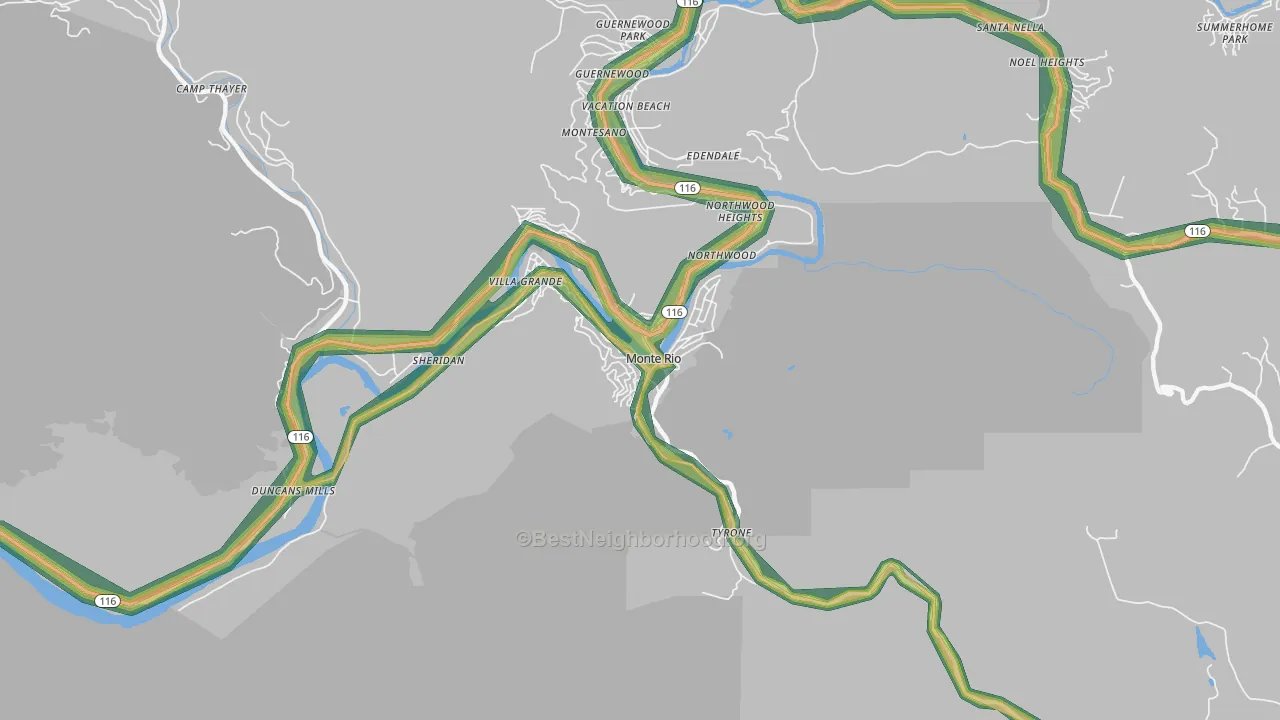 Monte Rio, CA Map of Noise Levels in Monte Rio