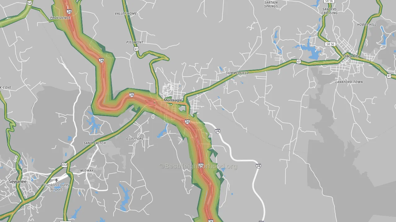 Monteagle, TN Map of Noise Levels in Monteagle
