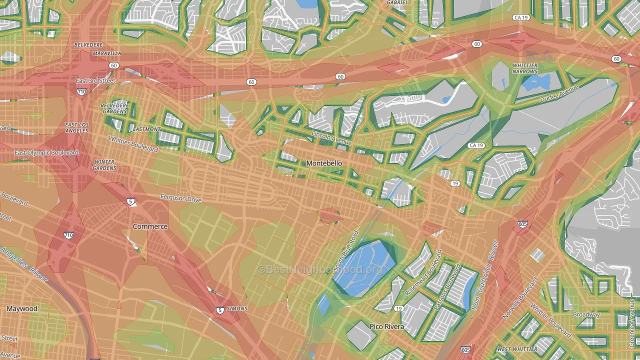 Montebello, CA Map of Noise Levels in Montebello