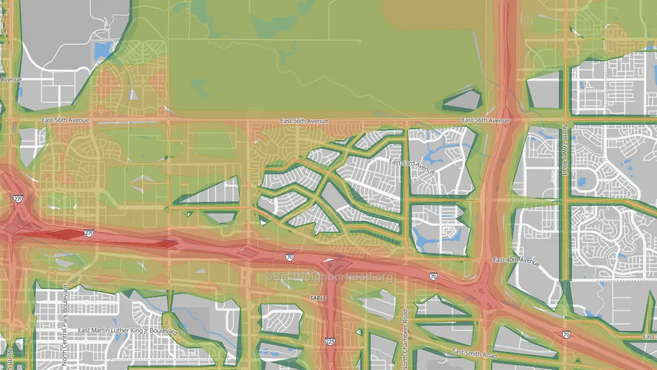 Montebello, Denver, CO Map of Noise Levels in Montebello