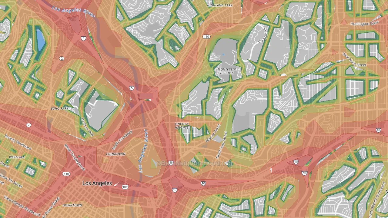 Montecito Heights, Los Angeles, CA Map of Noise Levels in Montecito Heights