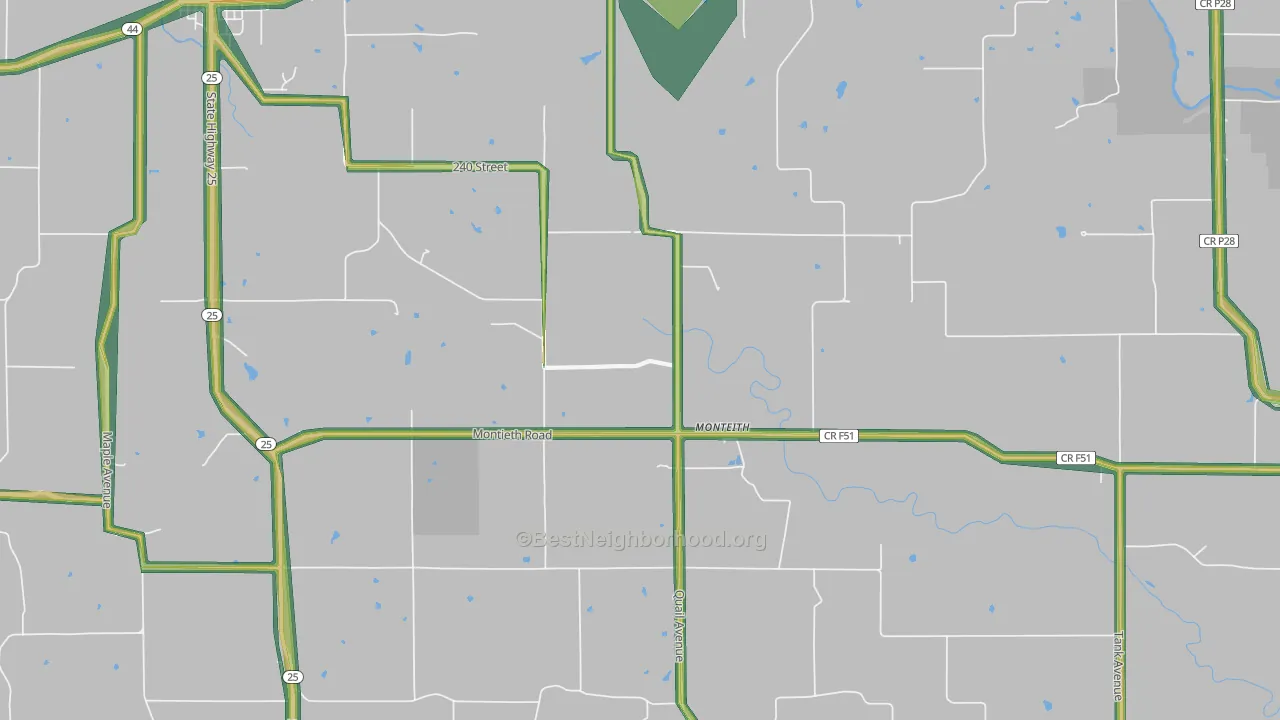 Monteith, IA Map of Noise Levels in Monteith
