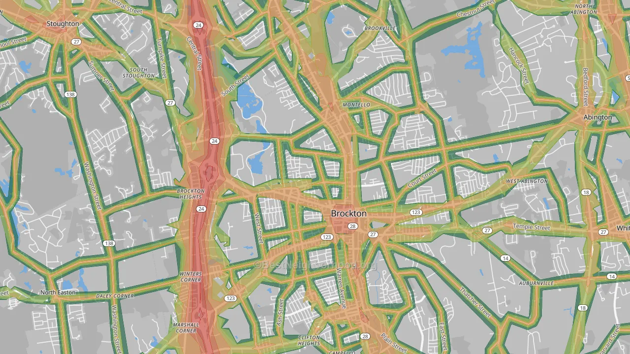 Montello, Brockton, MA Map of Noise Levels in Montello