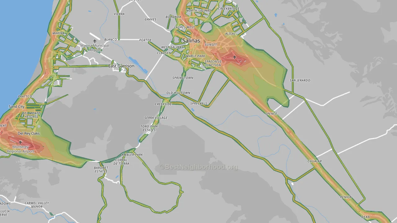 Monterey County, CA Map of Noise Levels in Monterey County