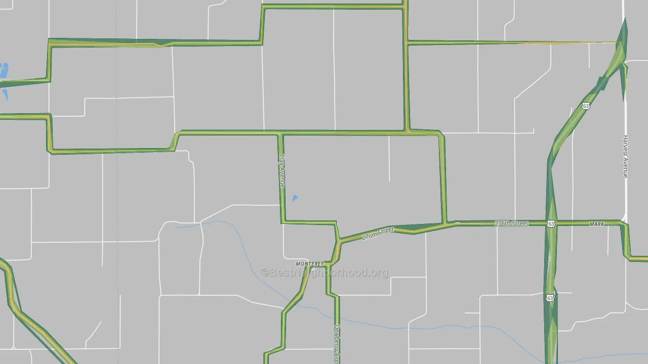 Monterey, IA Map of Noise Levels in Monterey