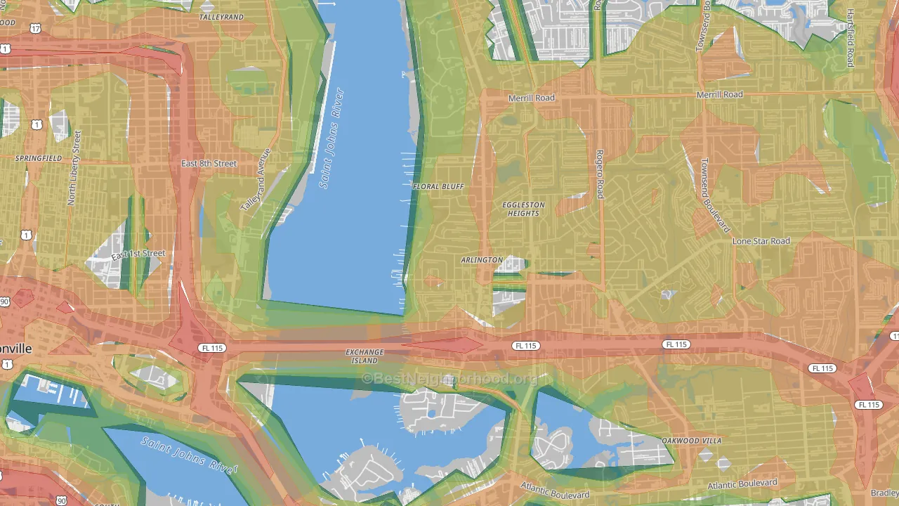 Monterey, Jacksonville, FL Map of Noise Levels in Monterey