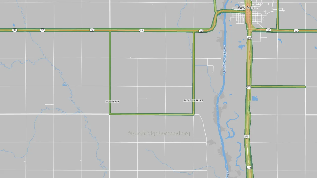 Monterey, NE Map of Noise Levels in Monterey