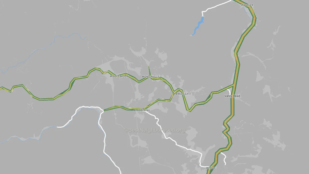 Monterville, WV Map of Noise Levels in Monterville