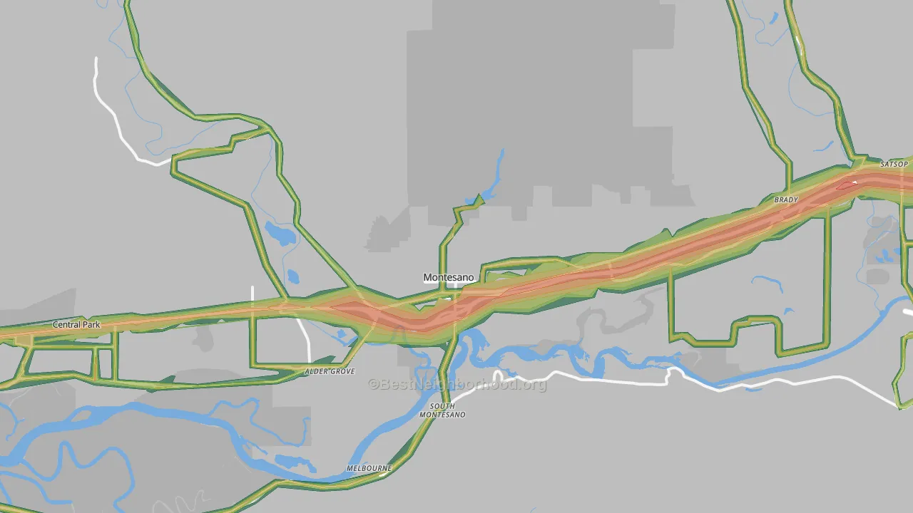 Montesano, WA Map of Noise Levels in Montesano
