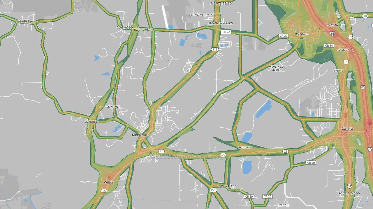 Montevallo, AL Map of Noise Levels in Montevallo