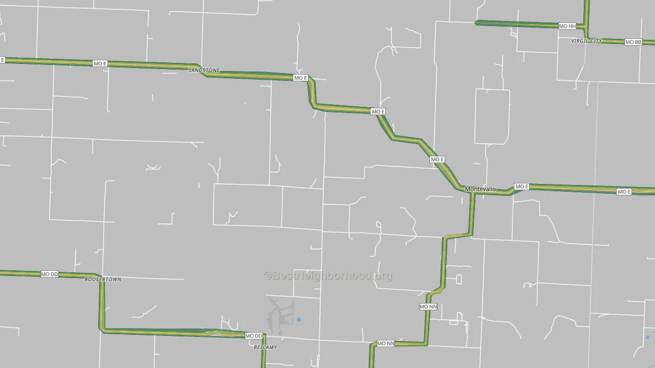 Montevallo, MO Map of Noise Levels in Montevallo