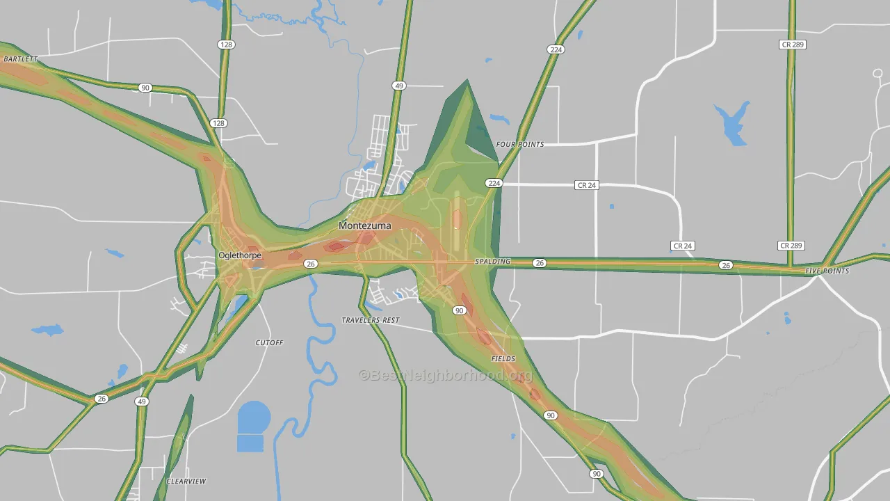 Montezuma, GA Map of Noise Levels in Montezuma