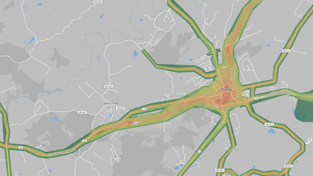 Montford, VA Map of Noise Levels in Montford