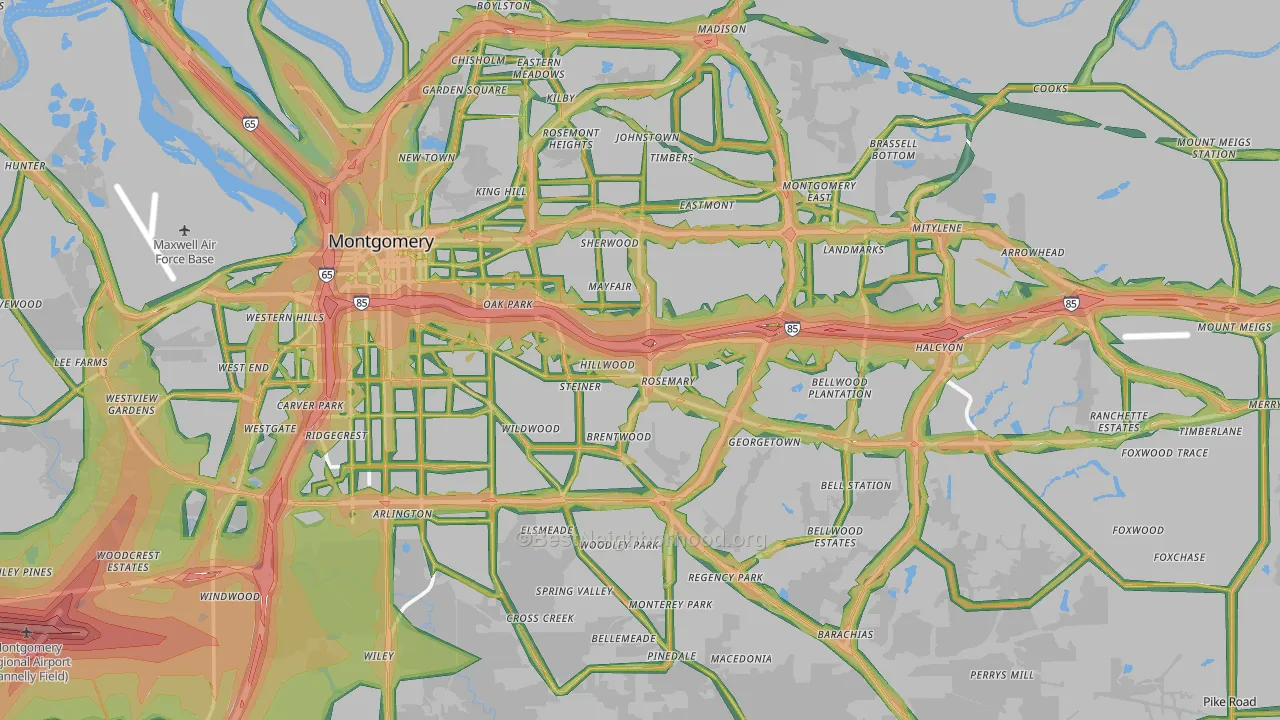 Montgomery, AL Map of Noise Levels in Montgomery